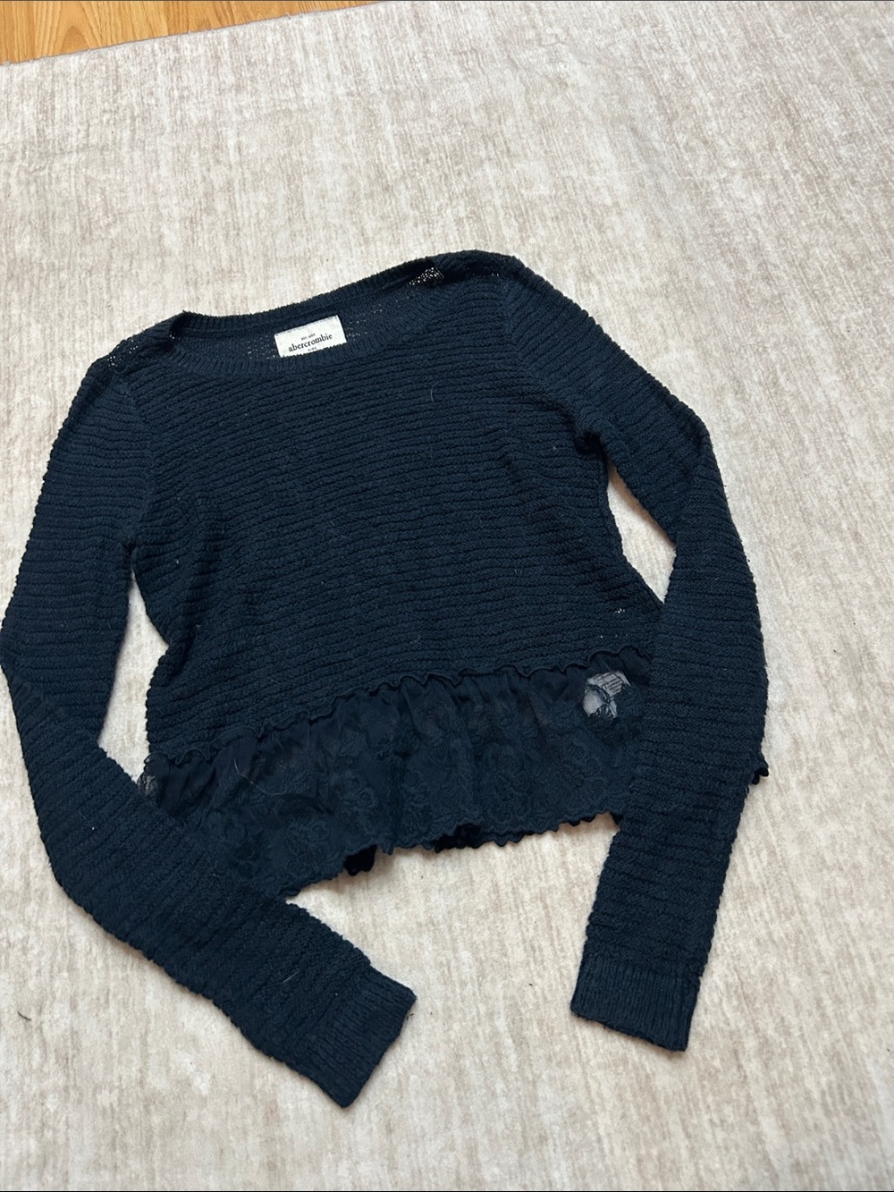 Abercrombie & Fitch Black Lace-Hem Crewneck Sweater